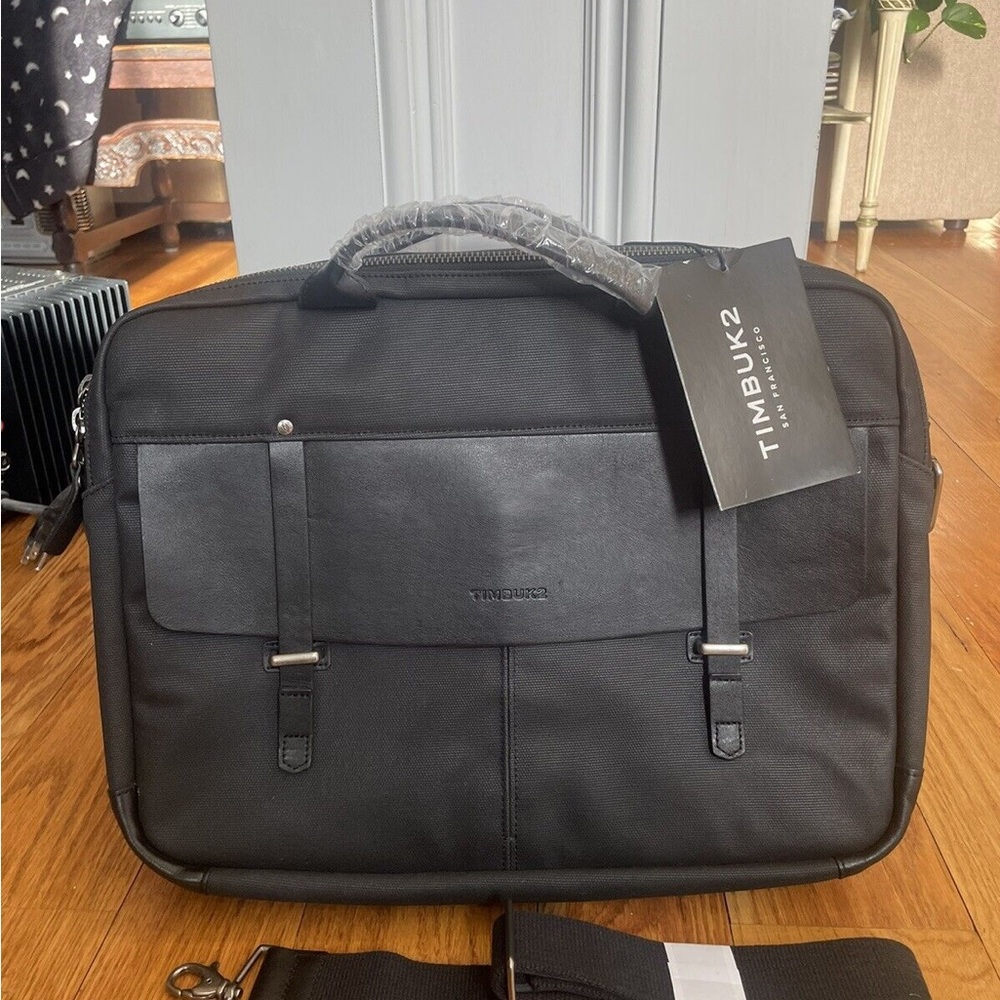 NWT Timbuk2 Hudson Laptop Bag Black, leather and canvas NEW